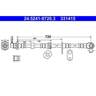 Bilde av ATE 24.5241 0720.3 Bremseslange 720 M10x1 MITSUBISHI: L200 / Triton IV Pick up