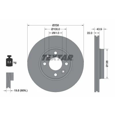 Bilde av TEXTAR PRO 92241503 Bremseskiver 258 22 04/06 100 utvendig ventilert belagt uten hjulfestebolt, hjulnav RENAULT: Kangoo II Express, Zoe