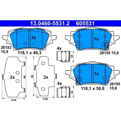 Bilde av ATE 13.0460 5531.2 Bremseklosser med akustisk slitasjevarsel antihyle blikk tilbehør TOYOTA: C HR, Corolla XII Hatchback