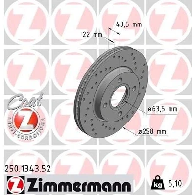 Bilde av ZIMMERMANN SPORT COAT Z 250.1343.52 Bremseskiver 258 22 4/4 4 108 innvendig ventilert, hullet belagt FORD: FIESTA 5, Focus Mk1 Hatchback