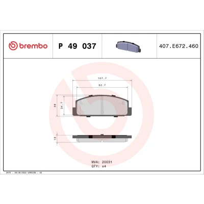 Bilde av BREMBO P 49 037 Bremseklosser ekskl. slitasjevarselkontakt uten tilbehør MAZDA: 323 F 6, 626 V Hatchback, Sedan