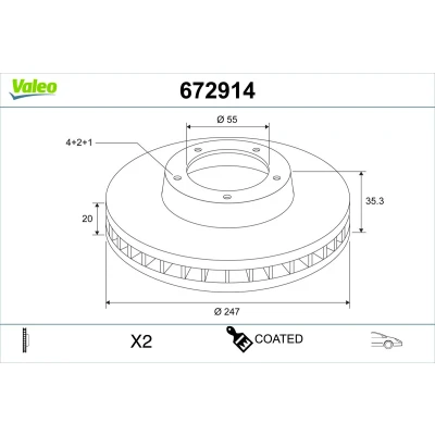 Bilde av VALEO Bremseskive CITROËN: C1 I, II, TOYOTA: Aygo, PEUGEOT: 107 Hatchback framaksel 247mm 20mm 4 hull ventilert belagt 672914 1613819880