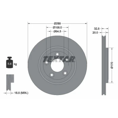 Bilde av TEXTAR Bremseskive JAGUAR: S Type 20mm 05/05 108mm innvendig ventilert uten hjulnav, hjulfestebolt 92099100 JLM20802,XR827087,XR858129,XR858224