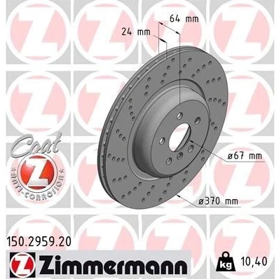 Bilde av ZIMMERMANN 150.2959.20 Bremseskiver 370 24 6/5 5 112 innvendig ventilert, nedsenket belagt høy karbon BMW: Touring, 7, Sedan