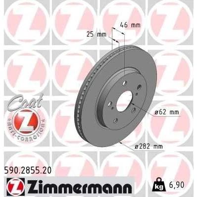 Bilde av ZIMMERMANN 590.2855.20 Bremseskiver 282 25 7/5 5 114 innvendig ventilert belagt TOYOTA: Corolla XII Stasjonsvogn