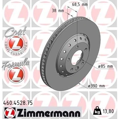 Bilde av ZIMMERMANN 460.4528.75 Bremseskiver 390 38 6/5 5 130 ventilert, todelt bremseskive belagt legert / høykull PORSCHE: Cayenne