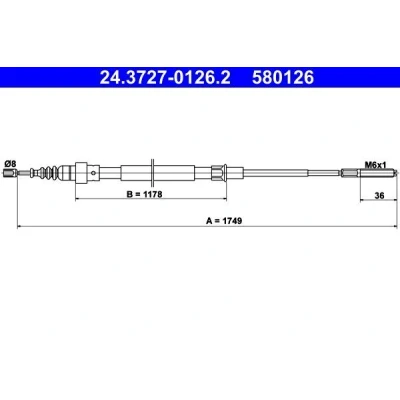 Bilde av ATE 24.3727 0126.2 Bremsekabel 1749 VOLKSWAGEN: Passat B3/B4 Stasjonsvogn