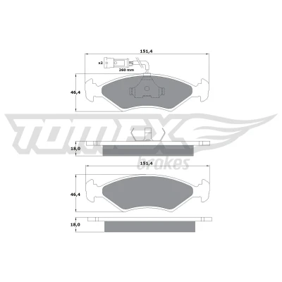 Bilde av TOMEX brakes TX 10 281 Bremseklosser framaksel inkl. slitasjevarselkontakt FORD: Sierra Mk2 Hatchback, Mk1 Sedan