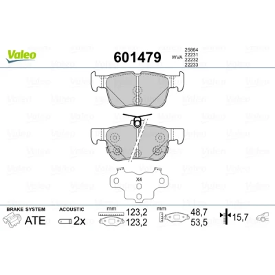 Bilde av VALEO 601479 Bremseklosser bakaksel inkl. slitasjevarselkontakt med antihyle blikk FORD: Mondeo 5 Kombi, KUGA 2, S Max Mk2, FORD USA: Edge