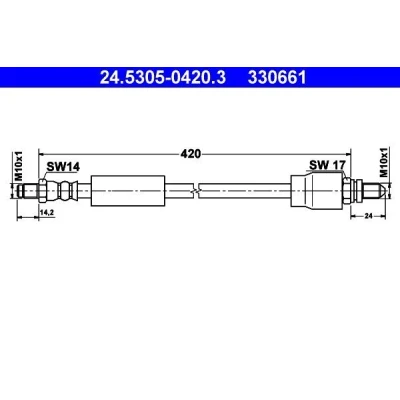 Bilde av ATE 24.5305 0420.3 Bremseslange 420 FORD: Escort 6