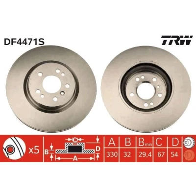 Bilde av TRW DF4471S Bremseskiver 330 32 5 112 ventilert spraylakkert høy karbon MERCEDES BENZ: ML Klasse, R Klasse