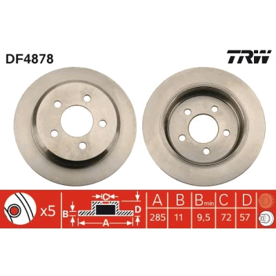 Bilde av TRW DF4878 Bremseskiver 285 11 5 114,3 fullt ut spraylakkert JEEP: Grand Cherokee I, Wrangler 2, I SUV