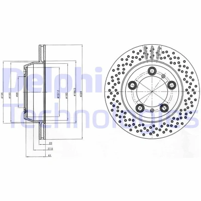 Bilde av DELPHI BG4302C Bremseskiver 299 20 5 ventilert belagt høy karbon uten hjullager, ABS sensorring PORSCHE: Cayman