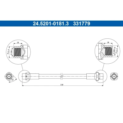 Bilde av ATE 24.5201 0181.3 Bremseslange 210mm BMW: 3 Touring, Sedan, 1 Hatchback