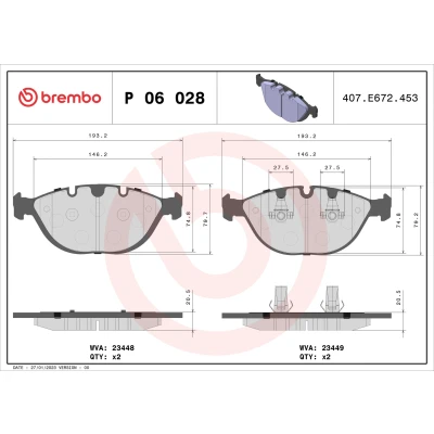Bilde av BREMBO P 06 028 Bremseklosser klargjort for slitasjeindikator med kolbleklips uten tilbehør BMW: X5