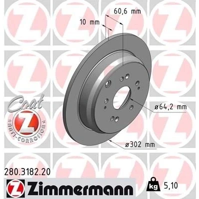 Bilde av ZIMMERMANN COAT Z 280.3182.20 Bremseskiver 302 10 10/5 5 114 fullt ut belagt HONDA: CR V 4, 3