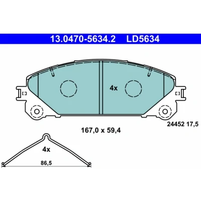 Bilde av ATE Ceramic 13.0470 5634.2 Bremseklosser uten integrert slitasjevarselkontakt med tilbehør TOYOTA: RAV4 IV SUV, V, Camry VIII Sedan