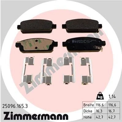 Bilde av ZIMMERMANN 25096.165.3 Bremseklosser med akustisk slitasjevarsel Bildet viser leveranseinnholdet OPEL: Zafira C Tourer, Astra J GTC