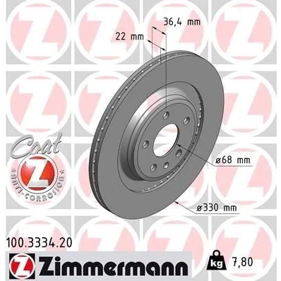Bilde av ZIMMERMANN COAT Z 100.3334.20 Bremseskiver 330 22 6/5 5 112 utvendig ventilert belagt høy karbon AUDI: A4 B8 Avant, Q5, A5 Coupé