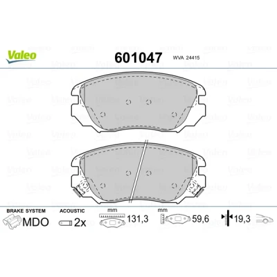 Bilde av VALEO 601047 Bremseklosser framaksel inkl. slitasjevarselkontakt med antihyle blikk OPEL: Insignia A Sports Tourer, Hatchback
