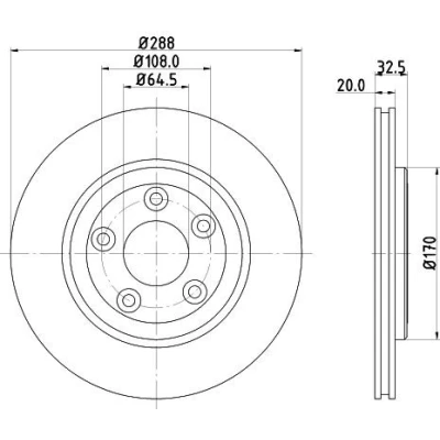 Bilde av HELLA 8DD 355 106 831 Bremseskiver 288 20 05/05 108 innvendig ventilert uten hjulfestebolt, hjulnav JAGUAR: XJ Sedan, S Type