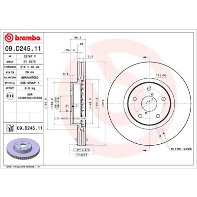 Bilde av BREMBO 09.D245.11 Bremseskiver 315 30 5 innvendig ventilert belagt SUBARU: Outback V, IV