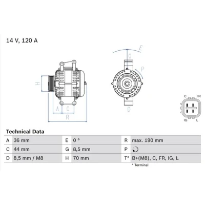 Bilde av BOSCH 0 986 082 050 Dynamo 14V 120A HONDA: CR V 3, 2, CIVIC 8 Hatchback