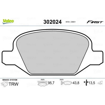Bilde av VALEO 302024 Bremseklosser FIRST bakaksel ekskl. slitasjevarselkontakt uten antiskrike blikk FIAT: 500 Hatchback, C Cabrio, Panda II Hatchback