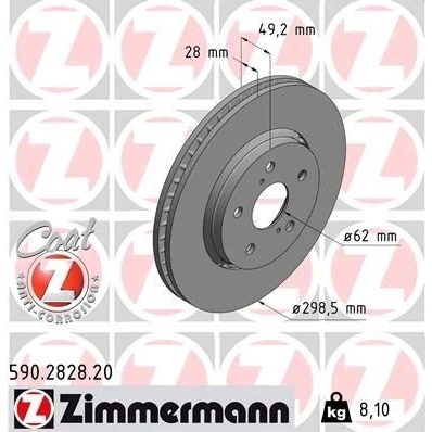 Bilde av ZIMMERMANN 590.2828.20 Bremseskiver 298 28 7/5 5 114 utvendig ventilert belagt TOYOTA: C HR