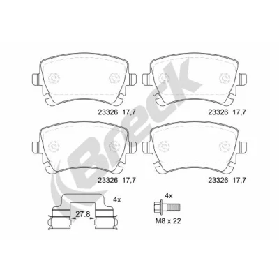 Bilde av BRECK 23326 00 702 Bremseklosser ekskl. slitasjevarselkontakt AUDI: A6 C6 Avant, A4 B7 A8 D3, VOLKSWAGEN: Transporter 5, Multivan 5 (7HM