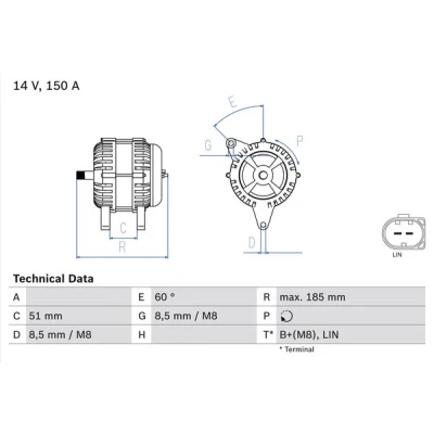 Bilde av BOSCH 0 986 048 380 Dynamo 14V 150A FORD: S Max Mk1, MONDEO 4 Turnier, Galaxy Mk2 MPV
