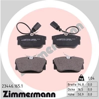 Bilde av ZIMMERMANN 23446.165.1 Bremseklosser inkl. slitasjevarselkontakt Bildet viser leveranseinnholdet VOLKSWAGEN: Transporter 4 Bus,