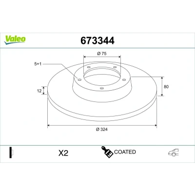 Bilde av VALEO Bremseskive BMW: X5 bakaksel 324mm 12mm 5 hull fullt ut 673344 Bremseskiver, Skivebremser