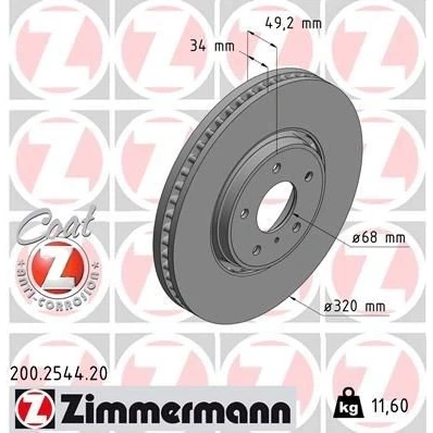 Bilde av ZIMMERMANN 200.2544.20 Bremseskiver 320 34 6/5 5 114 utvendig ventilert belagt