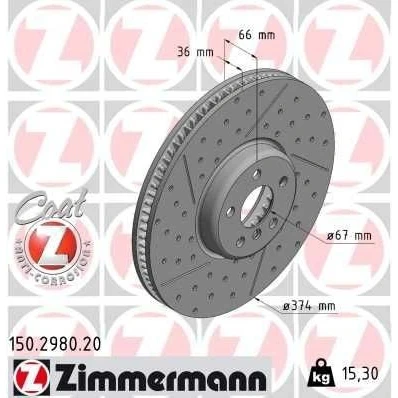 Bilde av ZIMMERMANN 150.2980.20 Bremseskiver 374 36 6/5 5 112 innvendig ventilert, nedsenket, med sliss belagt høy karbon BMW: 3 Touring, Sedan