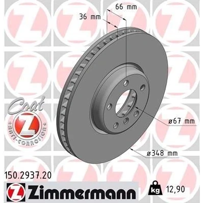 Bilde av ZIMMERMANN COAT Z 150.2937.20 Bremseskiver 348 36 6/5 5 112 innvendig ventilert belagt høy karbon BMW: 7, Sedan, Touring