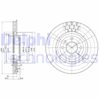 Bilde av DELPHI BG2617 Bremseskiver 284 22 4 ventilert oljet ubehandlet uten hjullager, ABS sensorring FIAT: 500 Hatchback, Panda II Hatchback