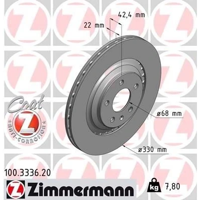 Bilde av ZIMMERMANN COAT Z 100.3336.20 Bremseskiver 330 22 6/5 5 112 utvendig ventilert belagt AUDI: A6 C6 Avant, Allroad, A7 Sportback
