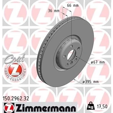 Bilde av ZIMMERMANN 150.2962.32 Bremseskiver 395 36 6/5 5 112 innvendig ventilert, todelt bremseskive belagt høy karbon BMW: 7