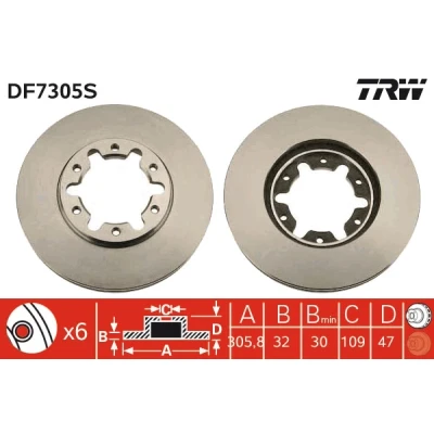 Bilde av TRW DF7305S Bremseskiver 306 32 6 137 ventilert spraylakkert NISSAN: Patrol GR 5 SUV