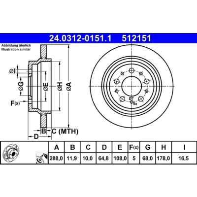 Bilde av ATE PowerDisc 24.0312 0151.1 Bremseskiver 288,0 11,9 5 108,0 fullt ut belagt VOLVO: V70 2, XC70 I Cross Country, S80