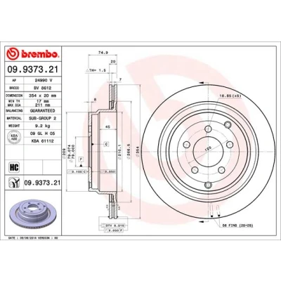 Bilde av BREMBO COATED DISC LINE 09.9373.21 Bremseskiver 354 20 5 innvendig ventilert belagt høy karbon LAND ROVER: Range Rover 3