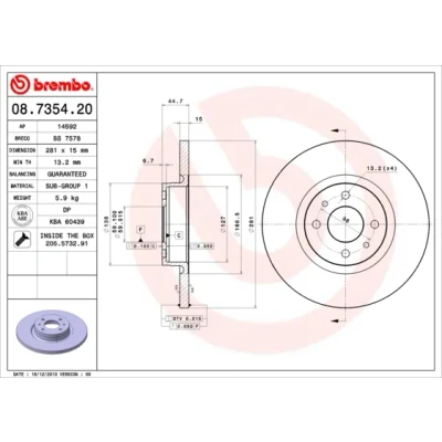 Bilde av BREMBO 08.7354.20 Bremseskiver 281 15 4 fullt ut med skruer