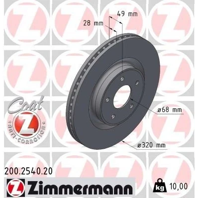 Bilde av ZIMMERMANN Bremseskive 320mm 28mm 5/5 5 hull 114mm innvendig ventilert 200.2540.20 Bremseskiver, Skivebremser