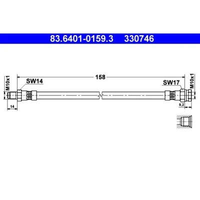 Bilde av ATE 83.6401 0159.3 Bremseslange 160 M10x1 FIAT: Ducato II Flatvogn lastebil/Chassis, Van, Minibuss, PEUGEOT: Boxer Van