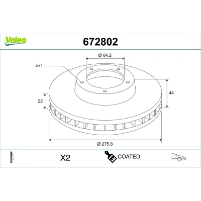 Bilde av VALEO Bremseskive MINI: Hatchback, Cabrio, Cabrio framaksel 276mm 22mm 4 hull ventilert 672802 Bremseskiver, Skivebremser