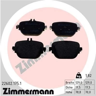 Bilde av ZIMMERMANN 22602.175.1 Bremseklosser med akustisk slitasjevarsel Bildet viser leveranseinnholdet MERCEDES BENZ: EQC, E Klasse Sedan, T modell