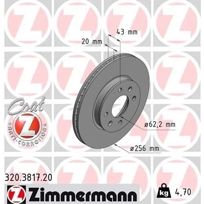 Bilde av ZIMMERMANN 320.3817.20 Bremseskiver 256 20 6/4 4 100 innvendig ventilert belagt