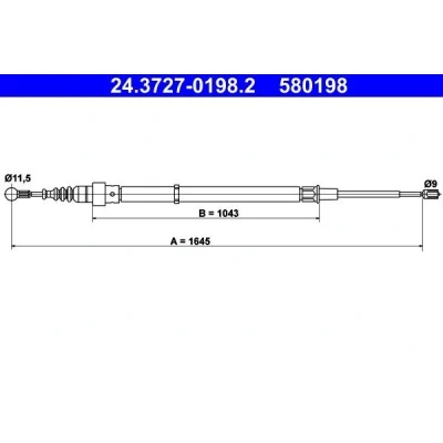 Bilde av ATE 24.3727 0198.2 Bremsekabel 1645 VOLKSWAGEN: Polo IV Hatchback, SKODA: Fabia I Hatchback