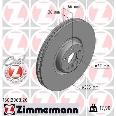 Bilde av ZIMMERMANN 150.2963.20 Bremseskiver 395 36 6/5 5 112 innvendig ventilert belagt høy karbon BMW: 7